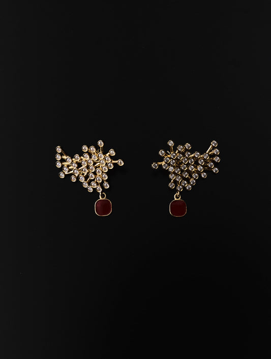 Flora Earring, Gold/Bordeaux